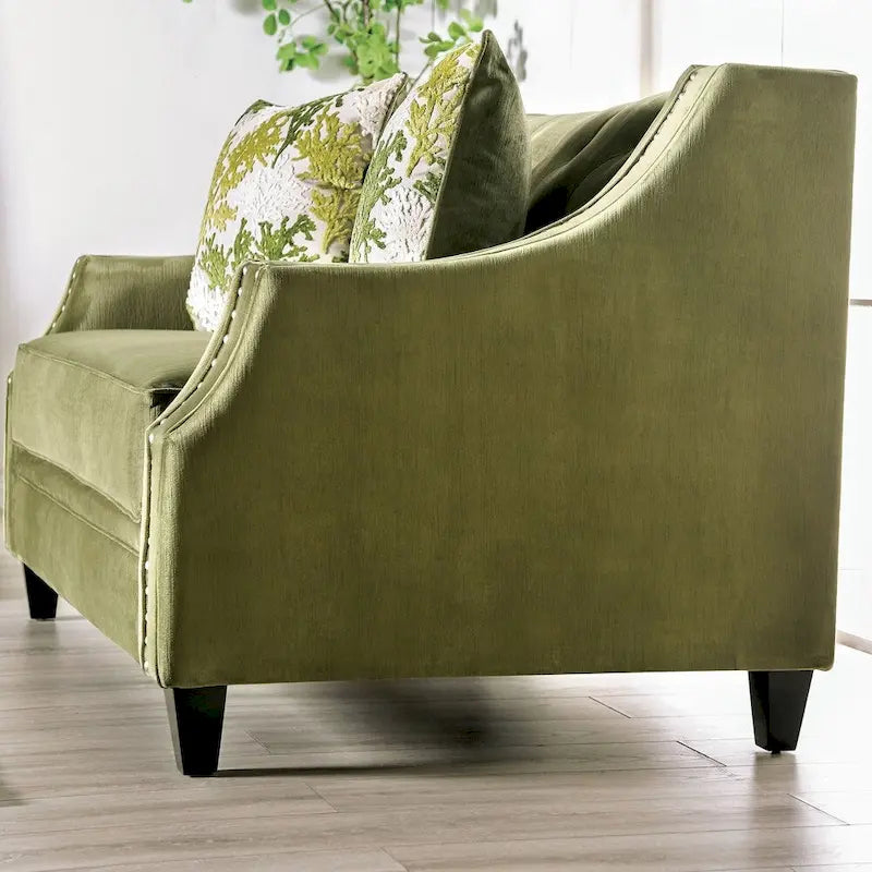 Olie eigentijdse groene gewatteerde 2-zitsbank van massief hout van Furniture of America