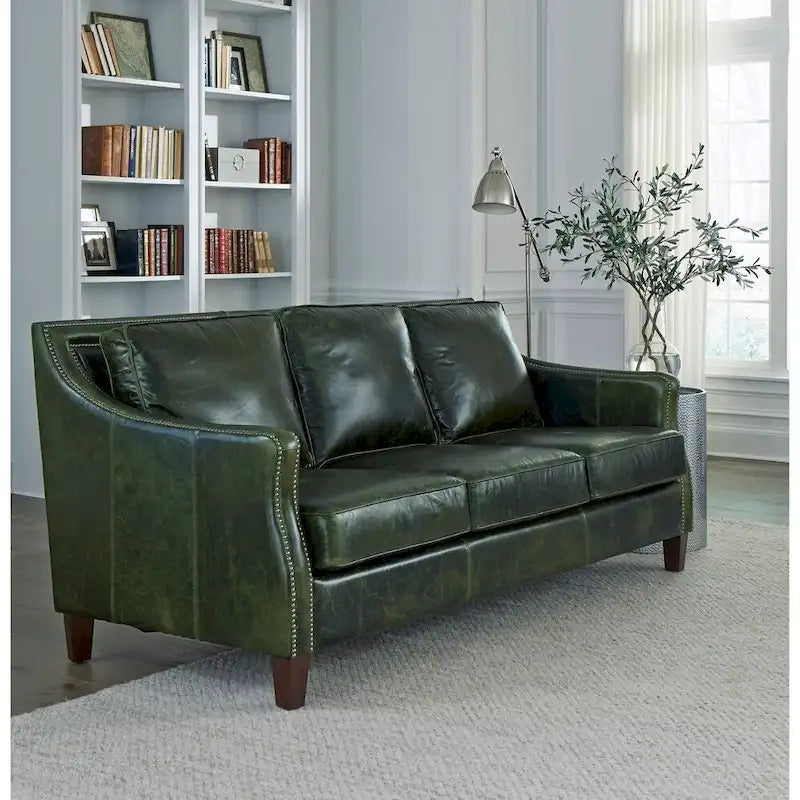 Essex Distressed Green Top Grain Leather Sofa and Chair Set
