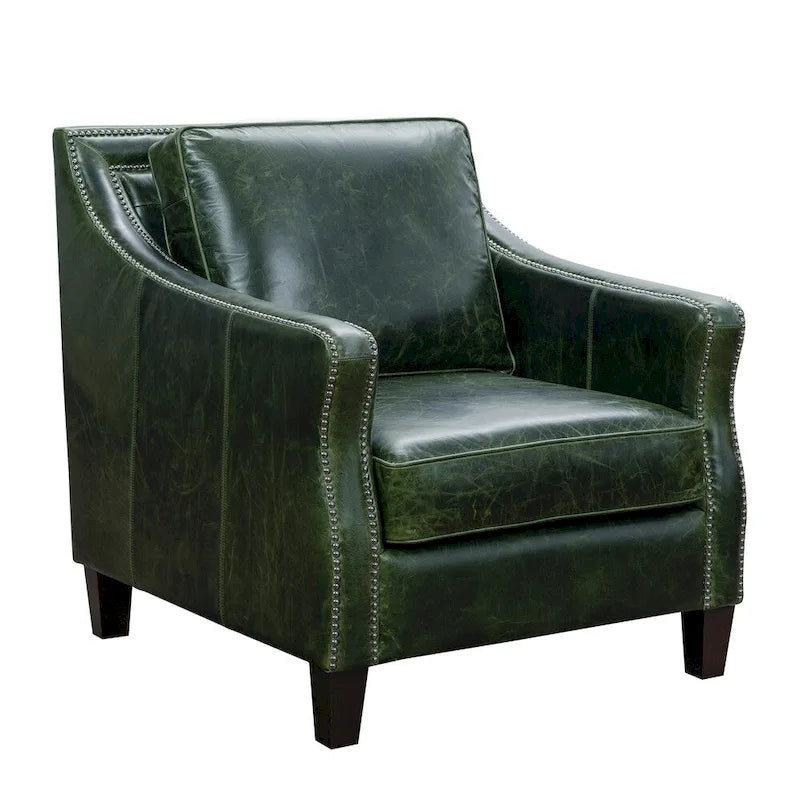 Set Essex composto da divano e due poltrone in pelle pieno fiore verde effetto vissuto