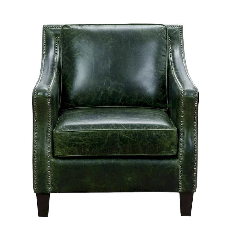 Set Essex composto da divano e due poltrone in pelle pieno fiore verde effetto vissuto