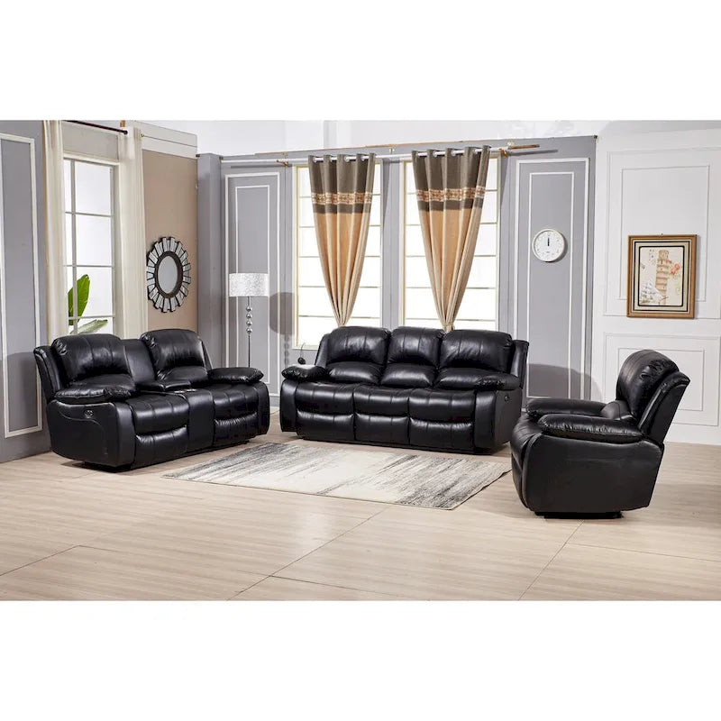Set da soggiorno Betsy Furniture in pelle rigenerata reclinabile elettricamente, 3 pezzi: divano, divanetto e poltrona