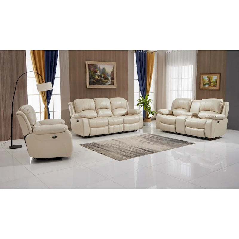 Set da soggiorno Betsy Furniture in pelle rigenerata reclinabile elettricamente, 3 pezzi: divano, divanetto e poltrona