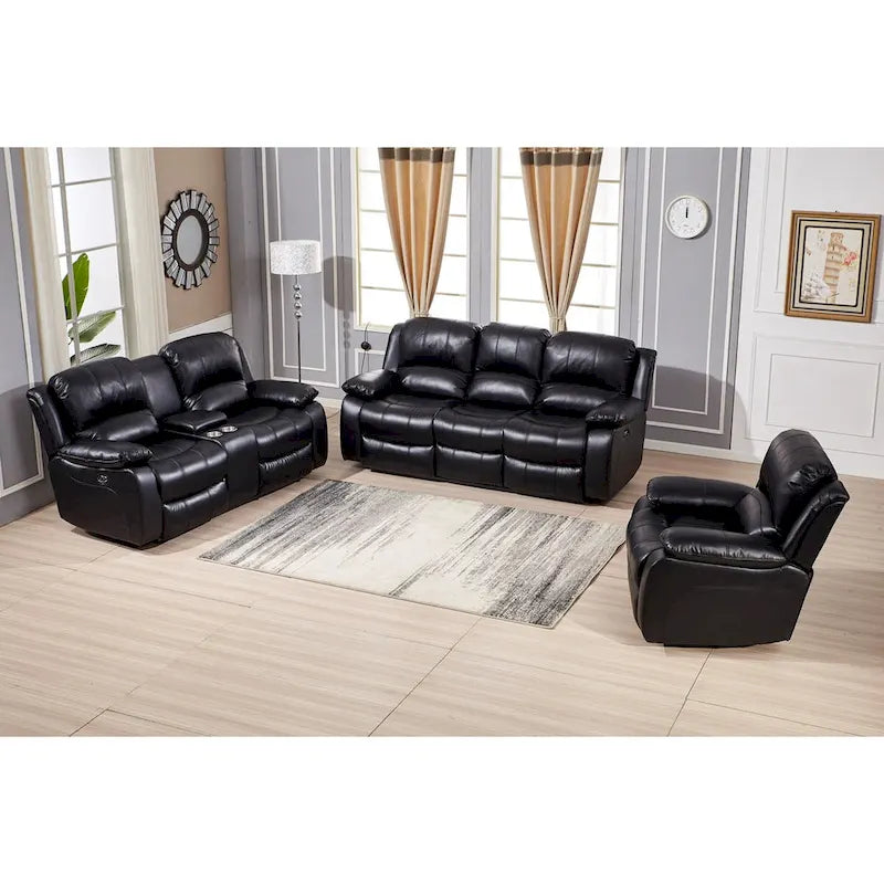 Set da soggiorno Betsy Furniture in pelle rigenerata reclinabile elettricamente, 3 pezzi: divano, divanetto e poltrona