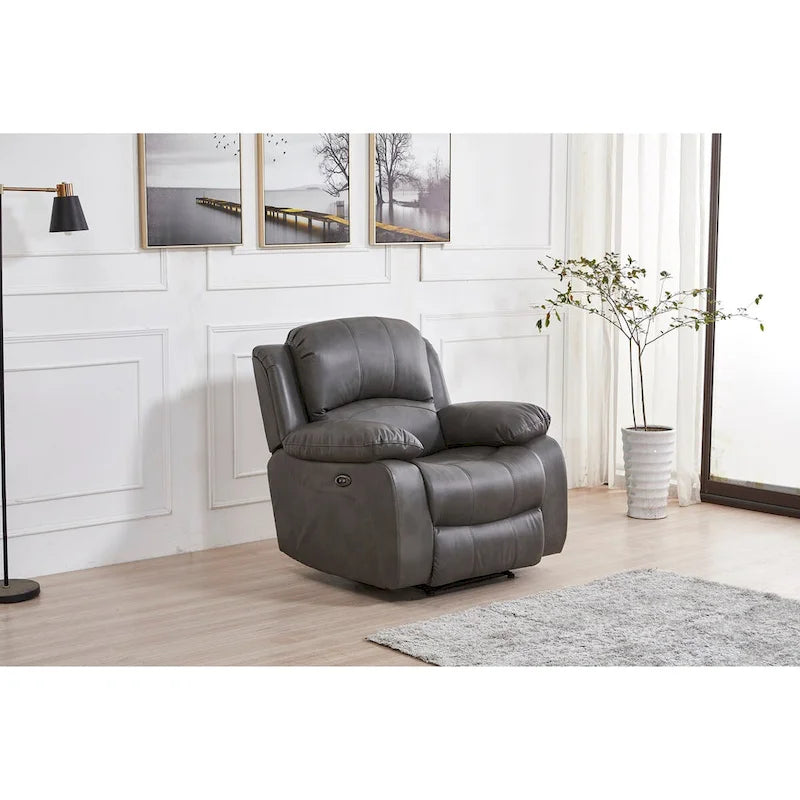 Set da soggiorno Betsy Furniture in pelle rigenerata reclinabile elettricamente, 3 pezzi: divano, divanetto e poltrona