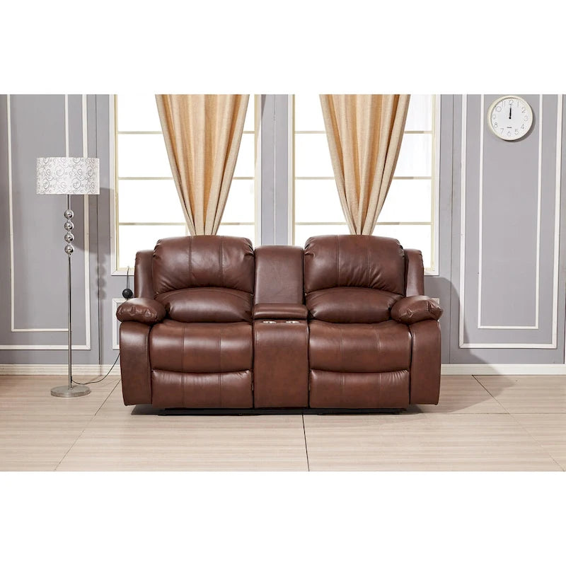 Set da soggiorno Betsy Furniture in pelle rigenerata reclinabile elettricamente, 3 pezzi: divano, divanetto e poltrona