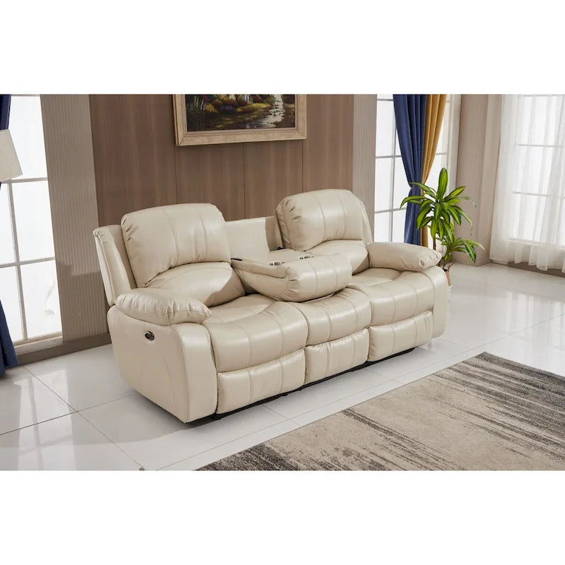 Set da soggiorno Betsy Furniture in pelle rigenerata reclinabile elettricamente, 3 pezzi: divano, divanetto e poltrona