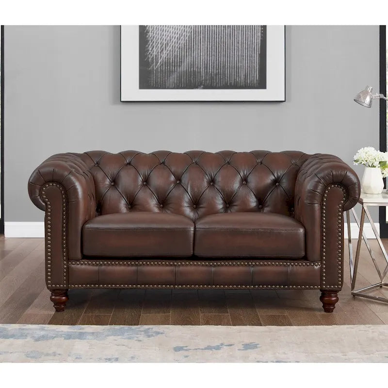 Hydeline Alton Bay Chesterfield-bank en loveseat van volnerfleer - bank, loveseat