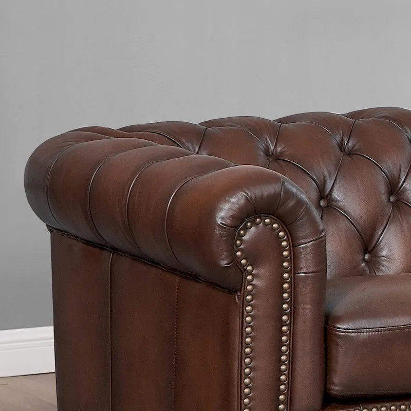 Hydeline Alton Bay Chesterfield-bank en loveseat van volnerfleer - bank, loveseat