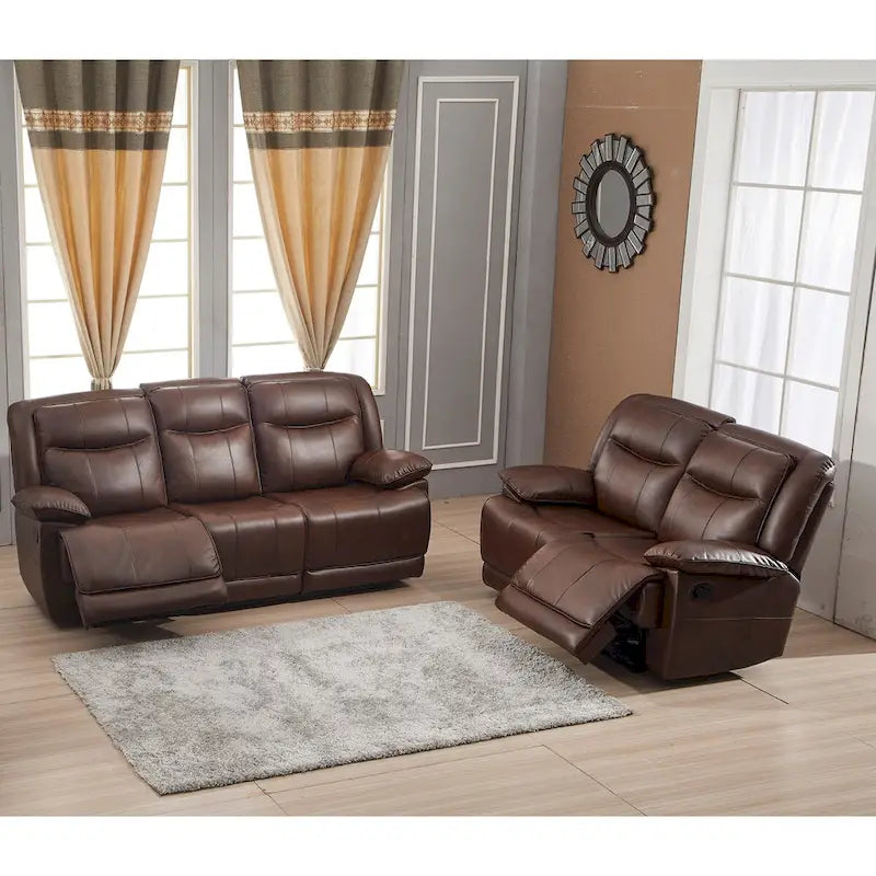 Conjunto de sala reclinable de 2 piezas de cuero regenerado Betsy Furniture: sofá y sofá de dos plazas