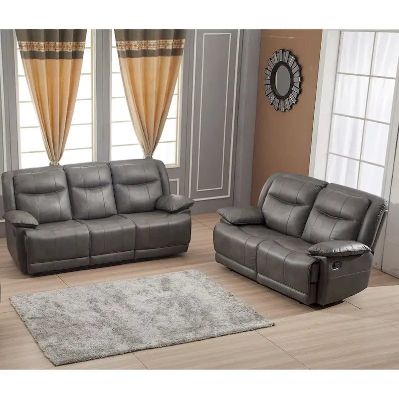Conjunto de sala reclinable de 2 piezas de cuero regenerado Betsy Furniture: sofá y sofá de dos plazas