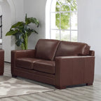 Hydeline Dillon Top Grain Leather Loveseat With Feather, Memory Foam and Springs
