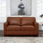 Hydeline Dillon Top Grain Leather Loveseat With Feather, Memory Foam and Springs