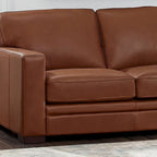 Hydeline Dillon Top Grain Leather Loveseat With Feather, Memory Foam and Springs
