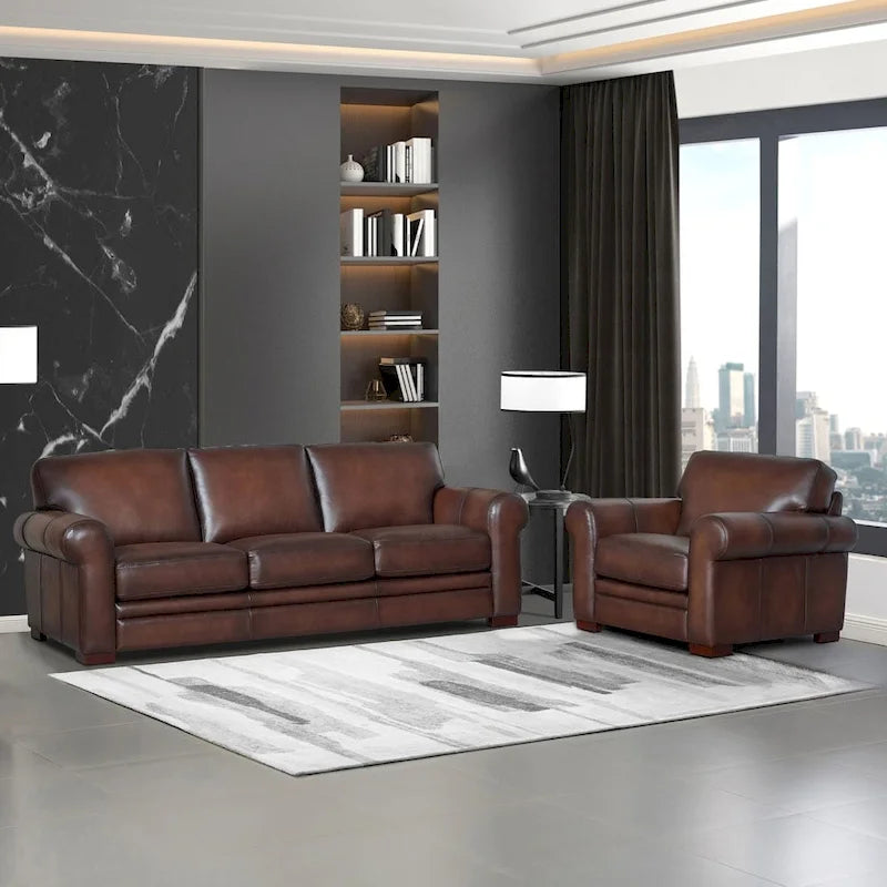 Hydeline Brookfield Sofa-Set aus vollnarbigem Leder, Sofa und Sessel