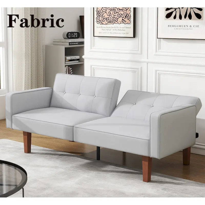 Futon-Schlafsofa, Couch aus Kunstleder mit Memory-Schaum, modernes, umwandelbares Zweisitzersofa für kompakte Wohnzimmer