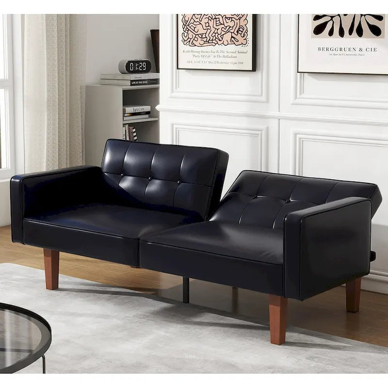 Futon-Schlafsofa, Couch aus Kunstleder mit Memory-Schaum, modernes, umwandelbares Zweisitzersofa für kompakte Wohnzimmer