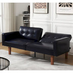 Futon-Schlafsofa, Couch aus Kunstleder mit Memory-Schaum, modernes, umwandelbares Zweisitzersofa für kompakte Wohnzimmer