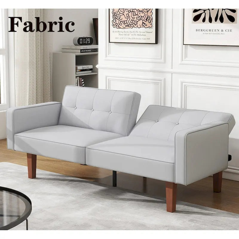 Futon-Schlafsofa, Couch aus Kunstleder mit Memory-Schaum, modernes, umwandelbares Zweisitzersofa für kompakte Wohnzimmer