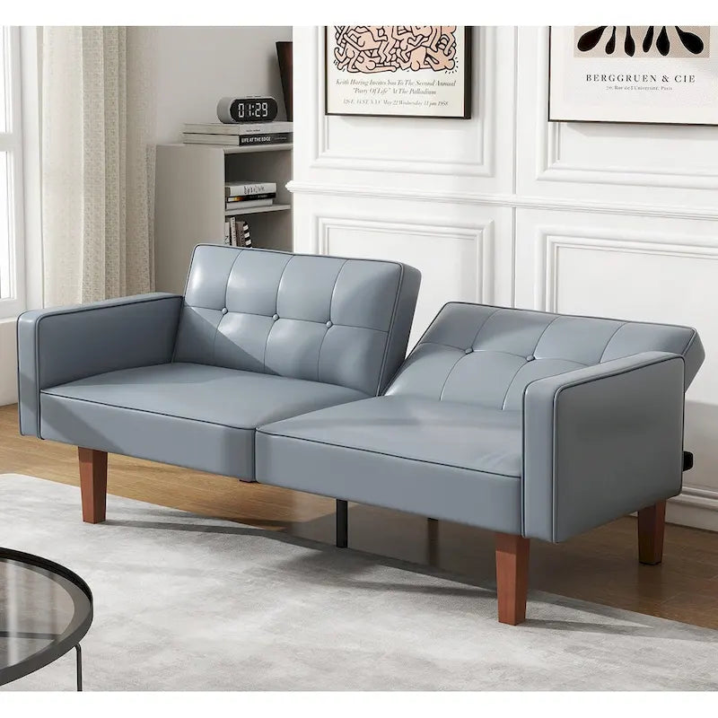 Futon-Schlafsofa, Couch aus Kunstleder mit Memory-Schaum, modernes, umwandelbares Zweisitzersofa für kompakte Wohnzimmer
