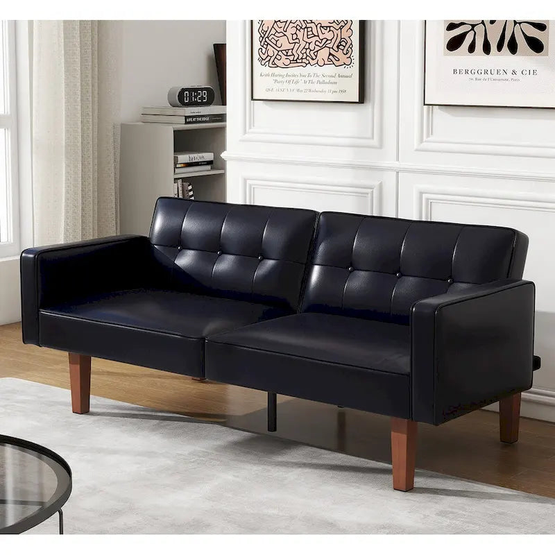 Futon-Schlafsofa, Couch aus Kunstleder mit Memory-Schaum, modernes, umwandelbares Zweisitzersofa für kompakte Wohnzimmer