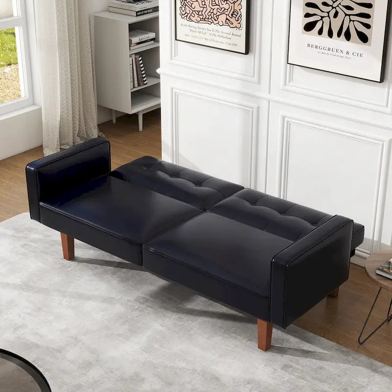 Futon-Schlafsofa, Couch aus Kunstleder mit Memory-Schaum, modernes, umwandelbares Zweisitzersofa für kompakte Wohnzimmer
