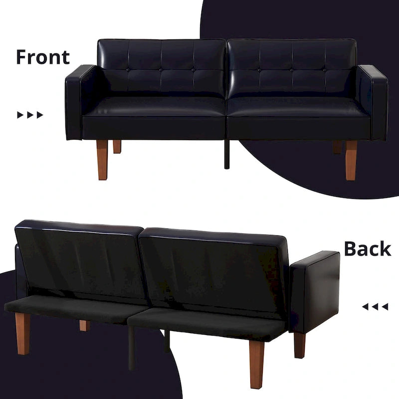Futon-Schlafsofa, Couch aus Kunstleder mit Memory-Schaum, modernes, umwandelbares Zweisitzersofa für kompakte Wohnzimmer