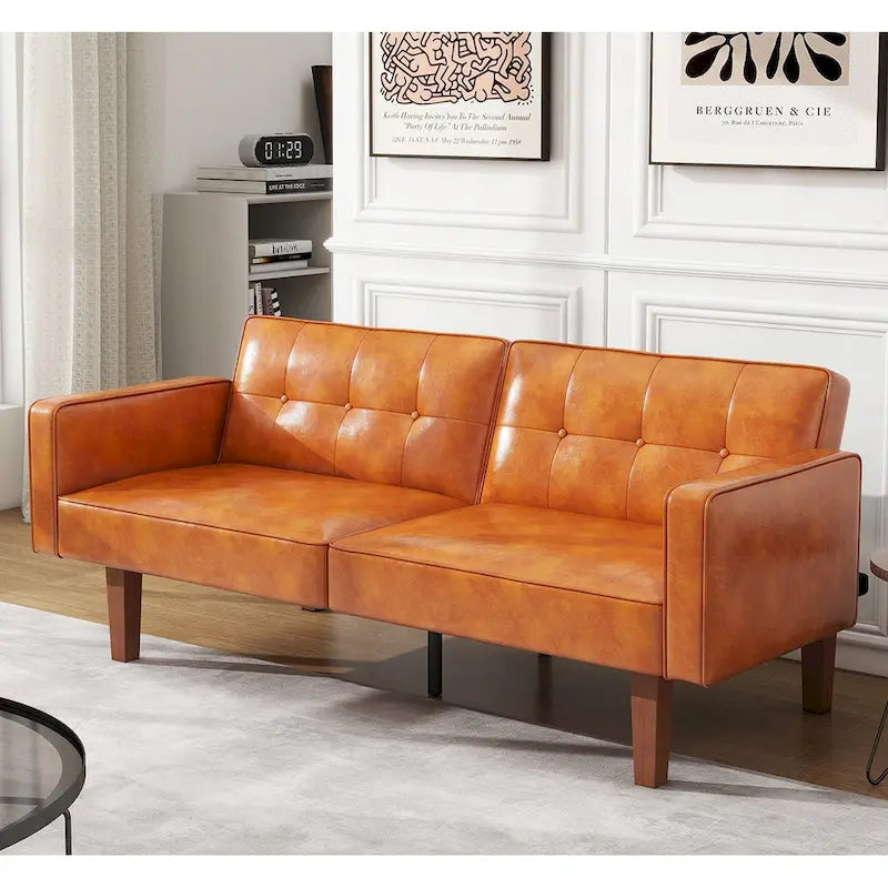 Futon-Schlafsofa, Couch aus Kunstleder mit Memory-Schaum, modernes, umwandelbares Zweisitzersofa für kompakte Wohnzimmer