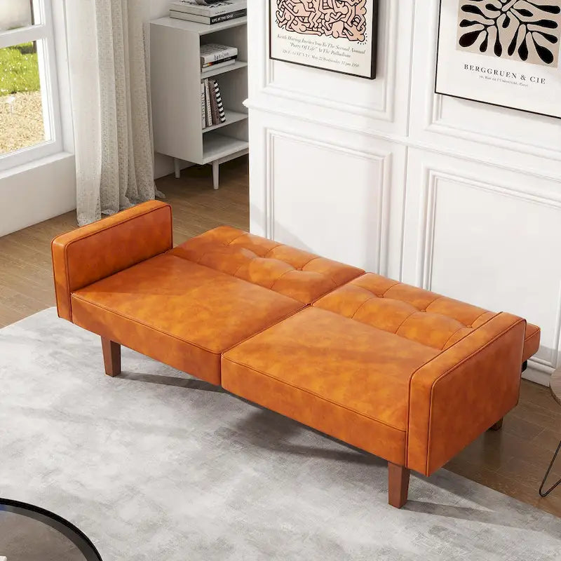 Futon-Schlafsofa, Couch aus Kunstleder mit Memory-Schaum, modernes, umwandelbares Zweisitzersofa für kompakte Wohnzimmer