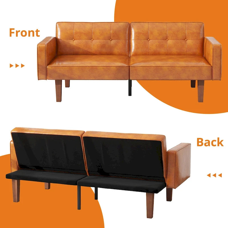 Futon-Schlafsofa, Couch aus Kunstleder mit Memory-Schaum, modernes, umwandelbares Zweisitzersofa für kompakte Wohnzimmer