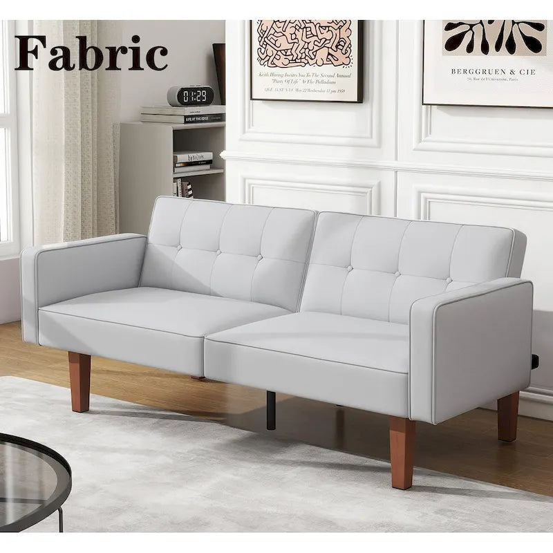 Futon-Schlafsofa, Couch aus Kunstleder mit Memory-Schaum, modernes, umwandelbares Zweisitzersofa für kompakte Wohnzimmer