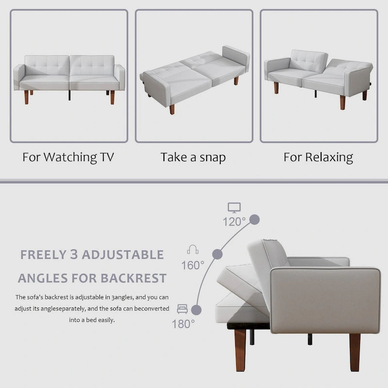 Futon-Schlafsofa, Couch aus Kunstleder mit Memory-Schaum, modernes, umwandelbares Zweisitzersofa für kompakte Wohnzimmer