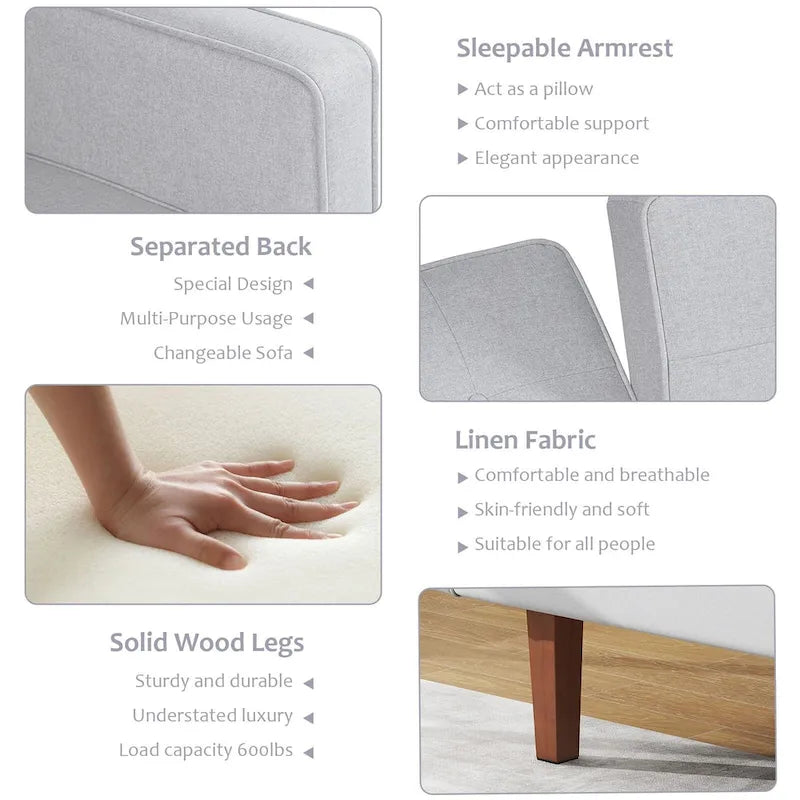 Futon-Schlafsofa, Couch aus Kunstleder mit Memory-Schaum, modernes, umwandelbares Zweisitzersofa für kompakte Wohnzimmer