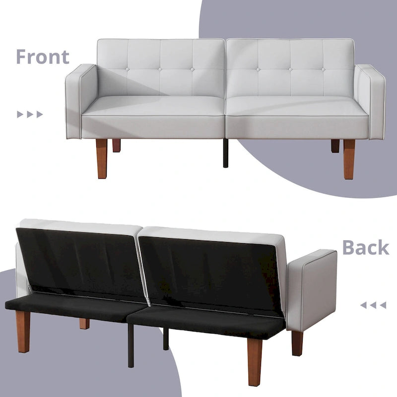 Futon-Schlafsofa, Couch aus Kunstleder mit Memory-Schaum, modernes, umwandelbares Zweisitzersofa für kompakte Wohnzimmer