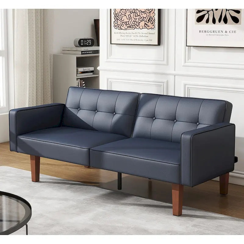 Futon-Schlafsofa, Couch aus Kunstleder mit Memory-Schaum, modernes, umwandelbares Zweisitzersofa für kompakte Wohnzimmer