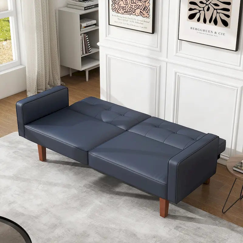 Futon-Schlafsofa, Couch aus Kunstleder mit Memory-Schaum, modernes, umwandelbares Zweisitzersofa für kompakte Wohnzimmer