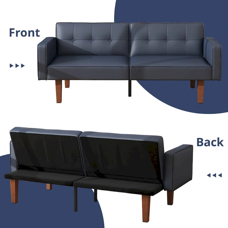 Futon-Schlafsofa, Couch aus Kunstleder mit Memory-Schaum, modernes, umwandelbares Zweisitzersofa für kompakte Wohnzimmer