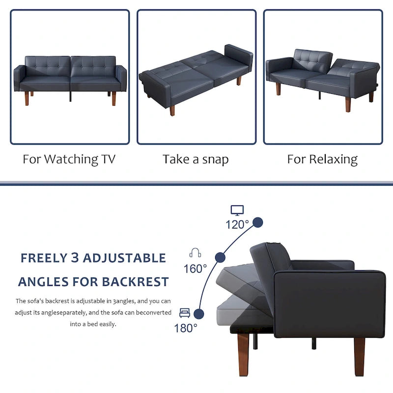 Futon-Schlafsofa, Couch aus Kunstleder mit Memory-Schaum, modernes, umwandelbares Zweisitzersofa für kompakte Wohnzimmer
