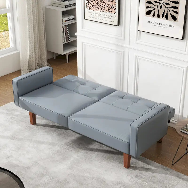 Futon-Schlafsofa, Couch aus Kunstleder mit Memory-Schaum, modernes, umwandelbares Zweisitzersofa für kompakte Wohnzimmer