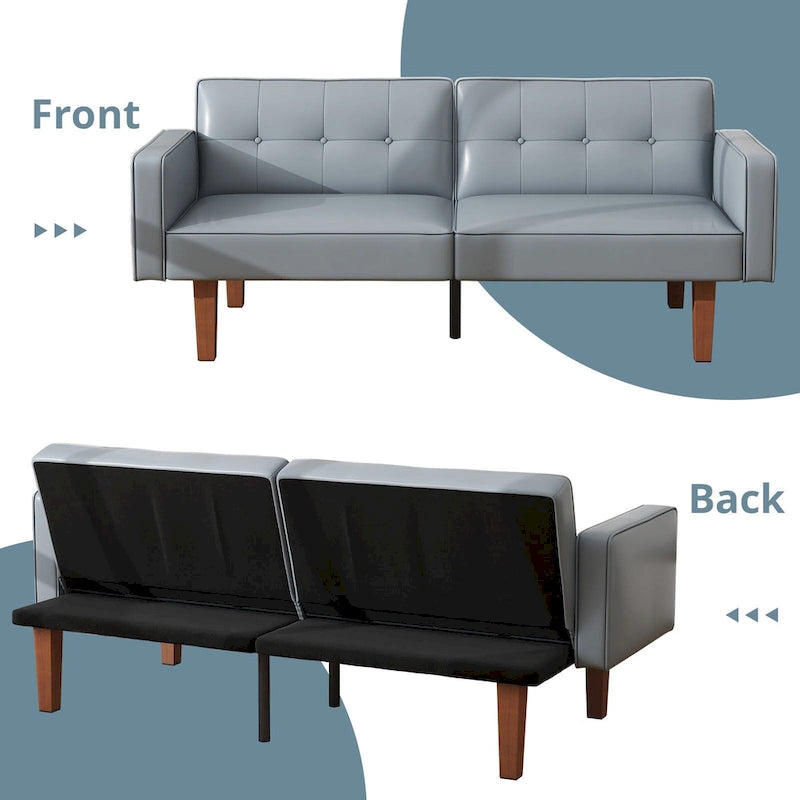 Futon-Schlafsofa, Couch aus Kunstleder mit Memory-Schaum, modernes, umwandelbares Zweisitzersofa für kompakte Wohnzimmer