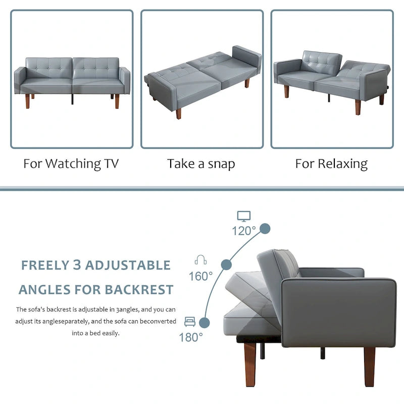 Futon-Schlafsofa, Couch aus Kunstleder mit Memory-Schaum, modernes, umwandelbares Zweisitzersofa für kompakte Wohnzimmer