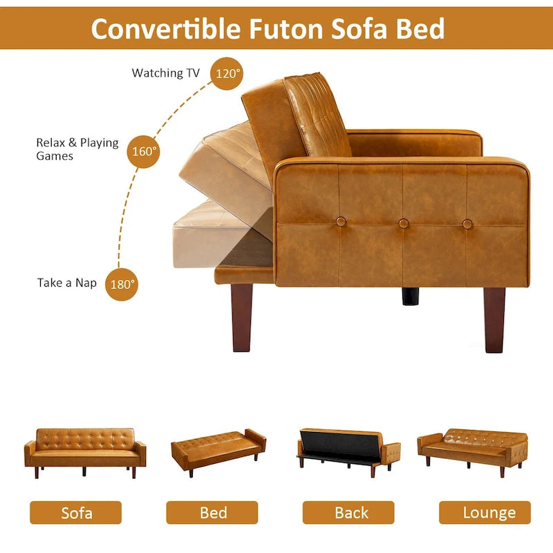 Canapé-lit, futon convertible, canapé 2 places en similicuir, canapé-lit 2 places pour le salon, invité