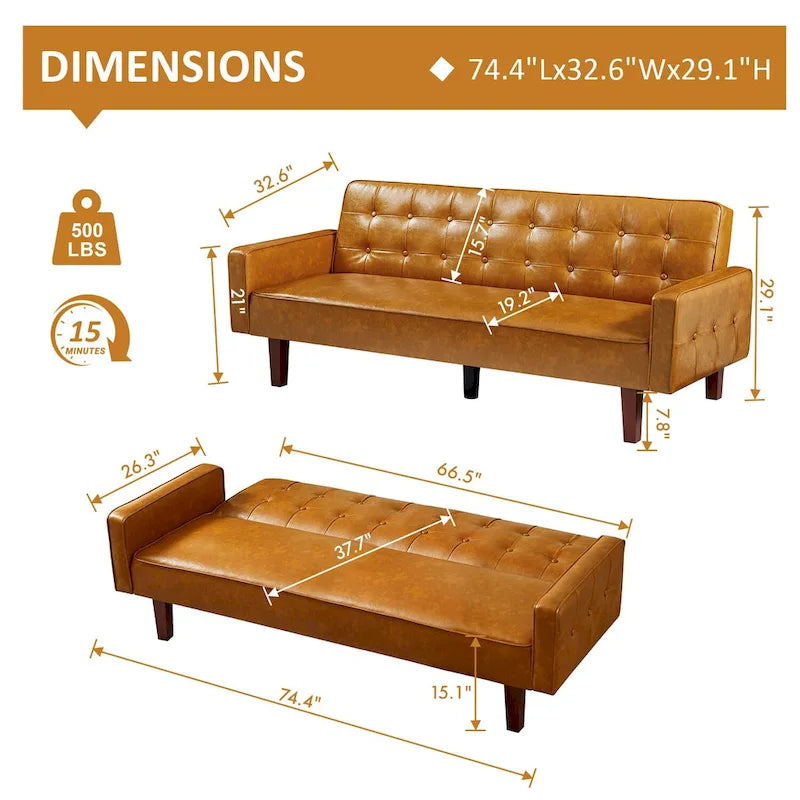 Canapé-lit, futon convertible, canapé 2 places en similicuir, canapé-lit 2 places pour le salon, invité