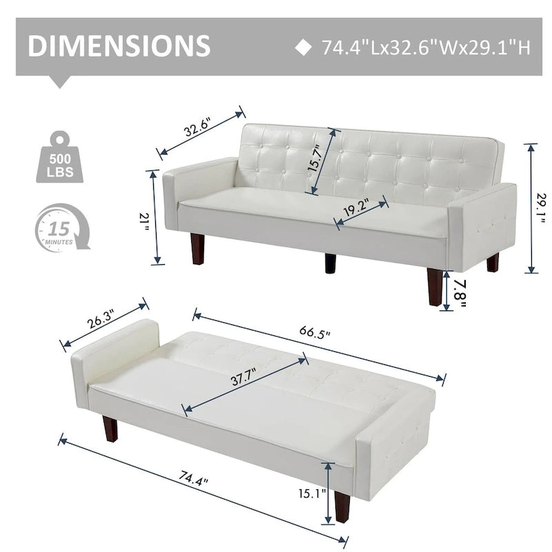 Canapé-lit, futon convertible, canapé 2 places en similicuir, canapé-lit 2 places pour le salon, invité