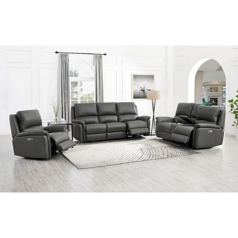 Hydeline Erindale bank, loveseat en fauteuil van volnerfleer met elektrische zero-gravityverstelling en verstelbare hoofdsteun