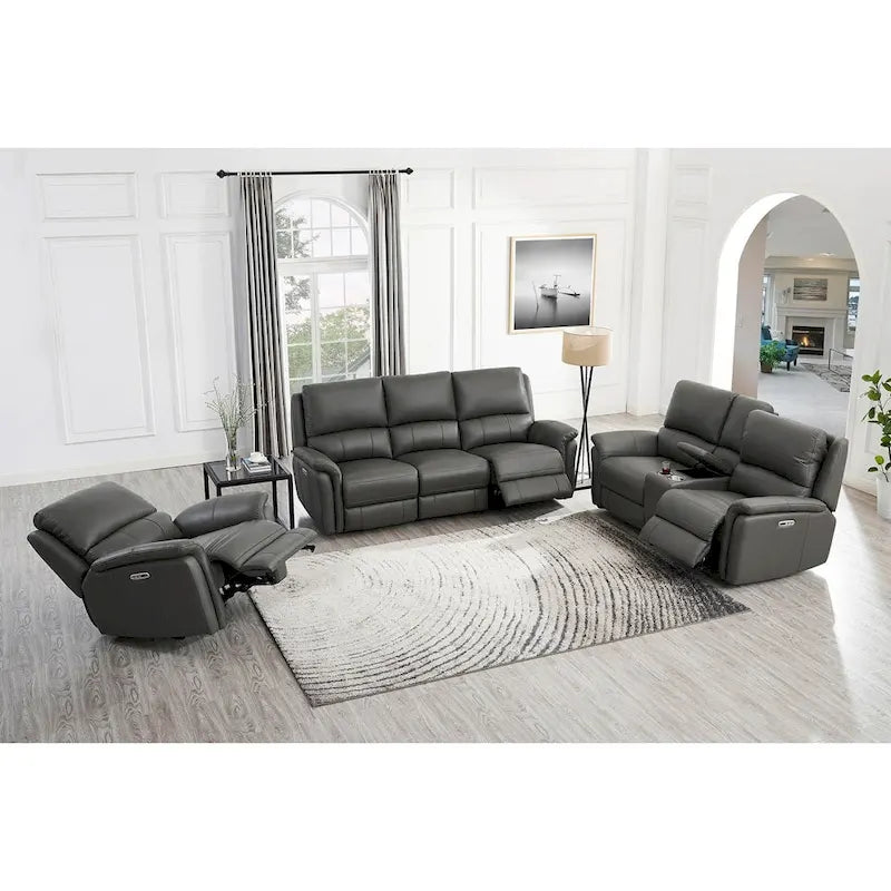 Hydeline Erindale bank, loveseat en fauteuil van volnerfleer met elektrische zero-gravityverstelling en verstelbare hoofdsteun