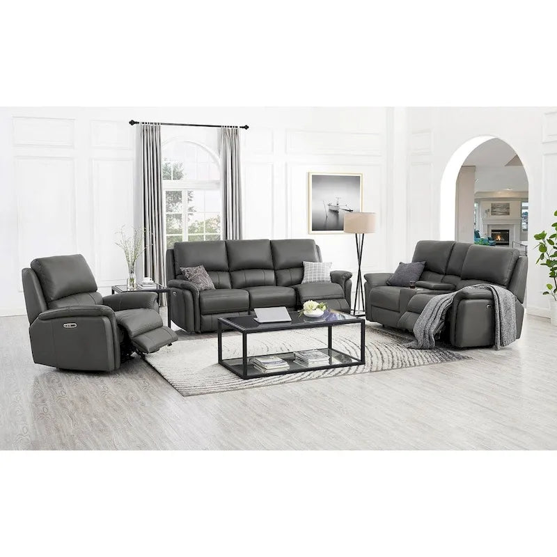 Hydeline Erindale bank, loveseat en fauteuil van volnerfleer met elektrische zero-gravityverstelling en verstelbare hoofdsteun