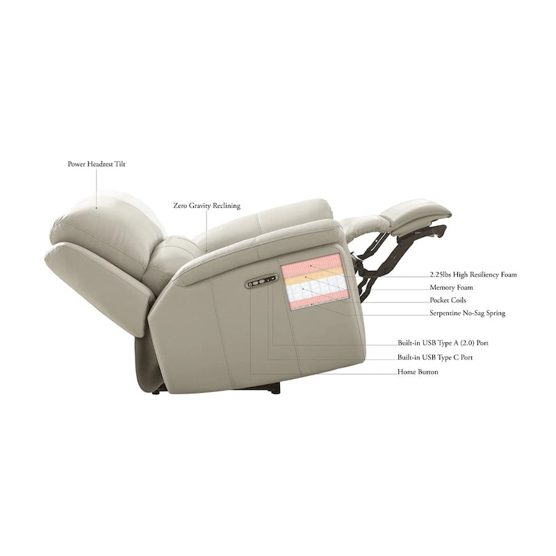 Hydeline Erindale bank, loveseat en fauteuil van volnerfleer met elektrische zero-gravityverstelling en verstelbare hoofdsteun