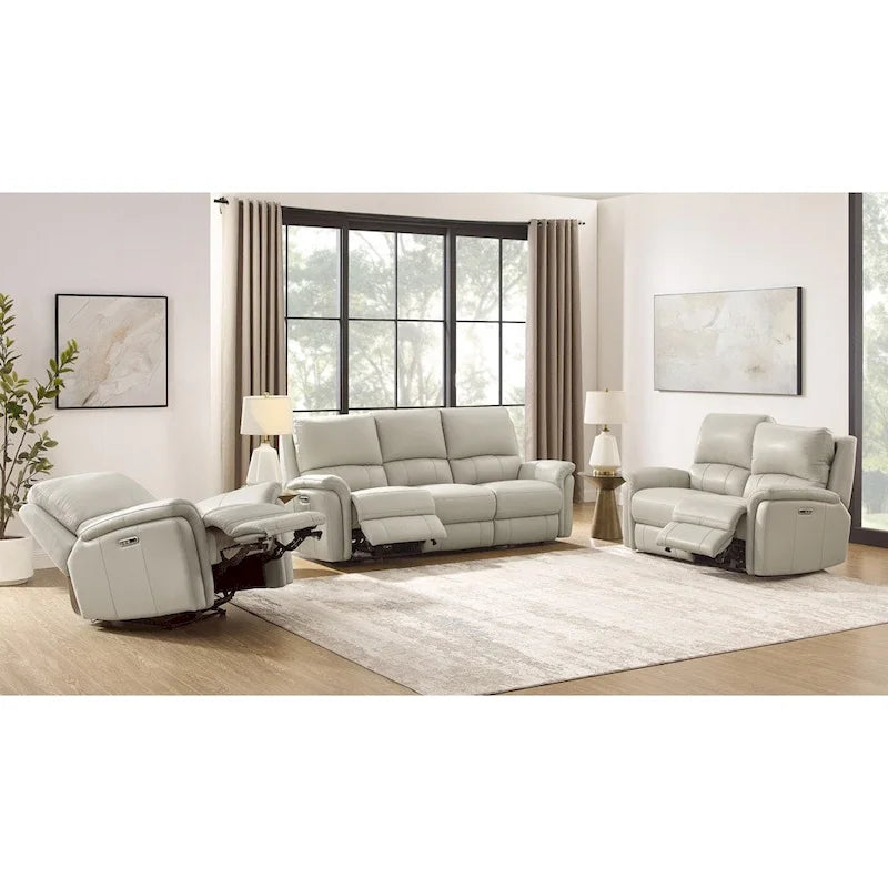Hydeline Erindale bank, loveseat en fauteuil van volnerfleer met elektrische zero-gravityverstelling en verstelbare hoofdsteun