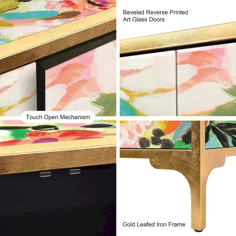 Set van een kasttafel en spiegel van kunstglas met bloemmotief uit de serie Secret Garden