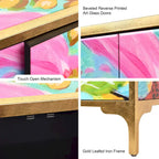 Set van een kasttafel en spiegel van kunstglas met bloemmotief uit de serie Secret Garden